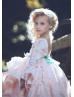 Long Sleeves Blush Pink Rosette Flower Girl Dress